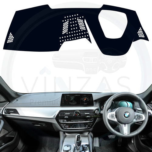Black custom car dashboard cover installed in a BMW 530D