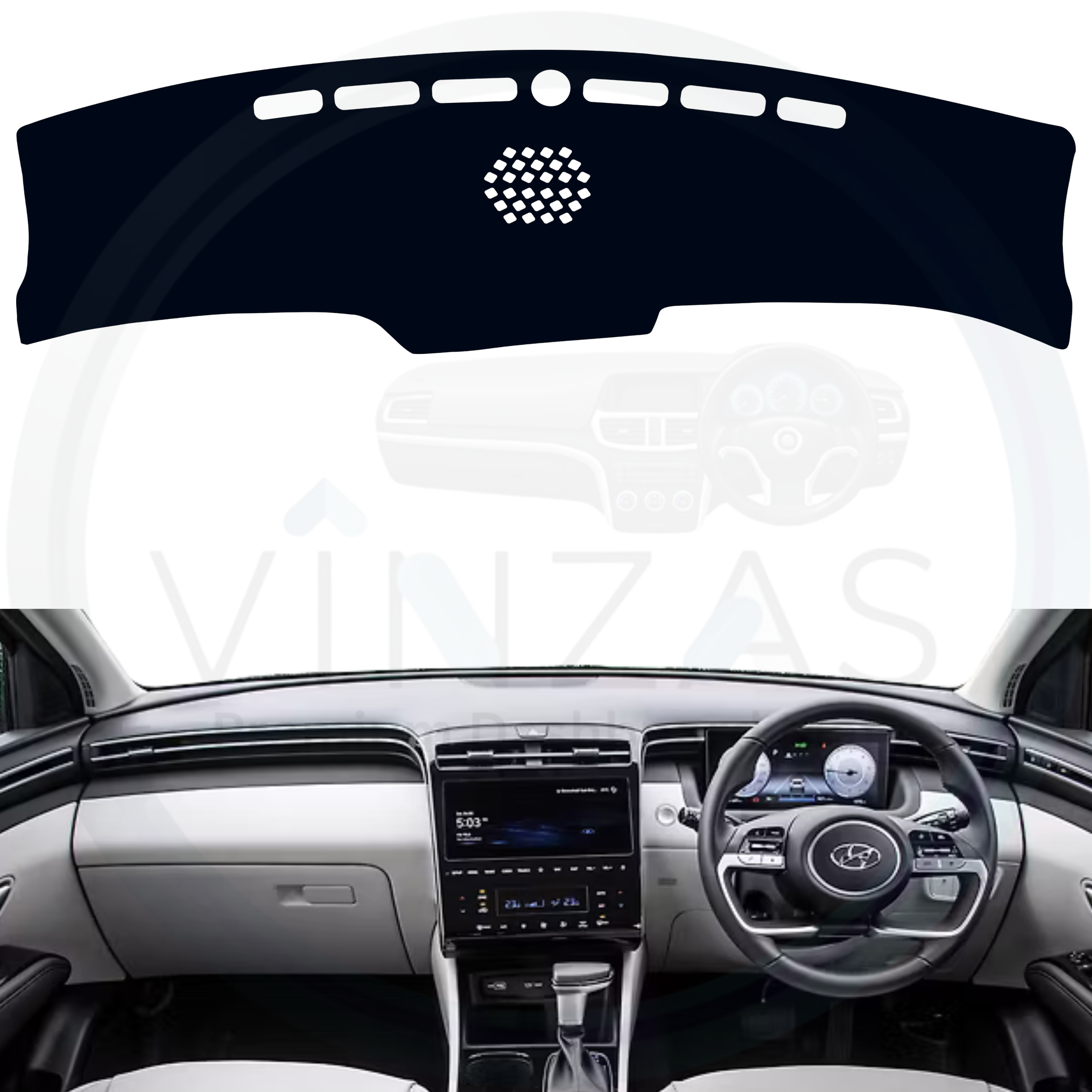 Black custom car dashboard cover installed in a Tucson 