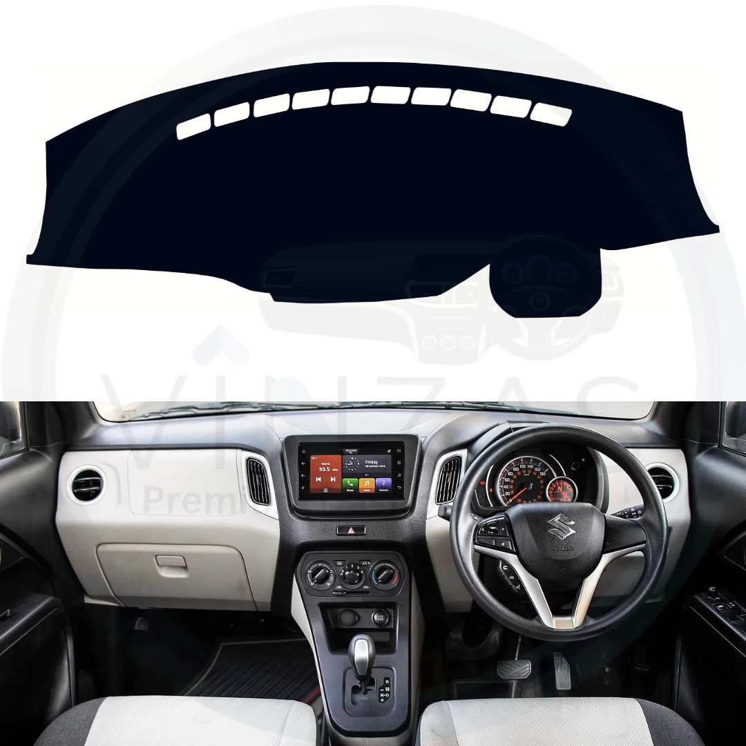 Black custom car dashboard cover installed in a Wagon-R 2019 To 2026